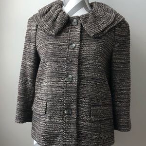 ANN TAYLOR Brown Tweed Jacket with Ruffle Collar